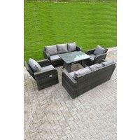 Outdoor Rattan Sofa Set Dining Table Recling Arm Chairs Lounge Sofa 8 Seater