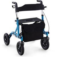 Gymax Rollator Walker All Terrain Folding Walker With Seat & Storage Bag in Blue
