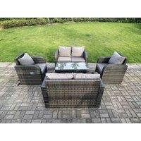 Fimous 6 Seater Dark Grey PE Rattan Garden Furniture Set Reclining Chair 2 Seater Love Sofa Set Coffee Table
