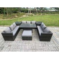 U Shape Rattan Sofa Set Adjustable Rising Dining Table 2 Side Coffee Table