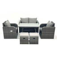 Fimous Outdoor Garden Furniture Set with Reclining Chair 2 Small Footstool in Dark Grey