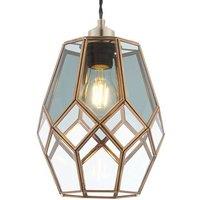 Loops Hanging Ceiling Pendant Light Shade Brass & Clear Smoked Glass Geometric Cage