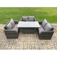 Fimous Rattan Garden Outdoor Furniture 3 PC Love Sofa Set Patio Adjustable Rising lifting Dining Table Dark Grey Mixed