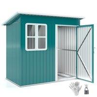 OUTSUNNY 7 x 4ft Galvanised Steel Garden Shed with Foundation Kit, Green