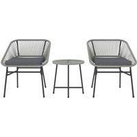 OUTSUNNY Rattan Bistro Set, Small Balcony Furniture with Cushion, Light Grey