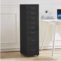 Living and Home 8 Drawers Vertical File Cabinet with Wheels Living Room Storage Cabinet Bedroom Black Bedside Table