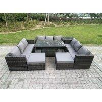Fimous 11 Seater Outdoor Rattan Garden Furniture Sofa Set Patio Adjustable Rising Lifting Dining Table Set in Dark Grey