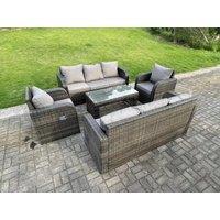 Fimous 8 Seater PE Rattan Garden Furniture Set Reclining Chair Lounge 3 Seater Sofa Set Outdoor Coffee Table in Dark Grey