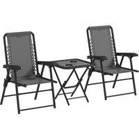 OUTSUNNY 3 Pieces Folding Garden Bistro Set with Cup Holders, Dark Grey