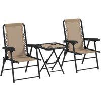 OUTSUNNY 3 Pieces Folding Garden Bistro Set with Cup Holders, Khaki