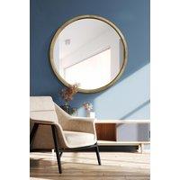 MirrorOutlet Solid Oak Round Deep Dish Framed Mirror 39 X 39 (100CM X 100CM) in Beige | Size: 1 Pack