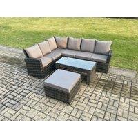 Fimous 7 Seat Rattan Garden Furniture Corner Sofa Set Outdoor Patio Sofa Table Set with Big Footstool Dark Grey Mixed