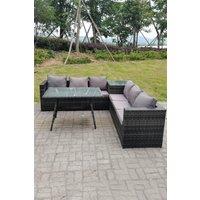 Fimous 6 Seater Grey Rattan Sofa Dining Set 2 Tables Garden Furniture Outdoor in Dark Grey