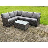 Fimous High Back Rattan Corner Sofa Set Outdoor Furniture Rectangular Coffee Table 6 Seater in Dark Grey