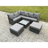 Fimous 8 Seater Outdoor Garden Furniture Set Wicker PE Rattan Corner Sofa Set with Square Coffee Table 2 Big Footstool Dark Grey Mixed