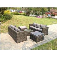 Fimous Rattan Garden Furniture Sets With 3 Seater Sofa Square Coffee Table & 2 PC Big Footstools in Dark Grey