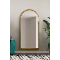 MirrorOutlet Solid Oak Framed Arched Leaner / Wall Mirror 71" X 35" (180CM X 90CM) in Beige | Size: 1 Pack