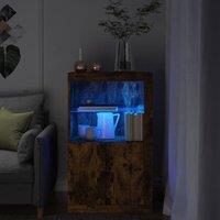 Berkfield Home Side Cabinet with LED Lights Smoked Oak Engineered Wood in Brown