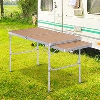 OUTSUNNY Aluminium Picnic Table w/Side Desktop Outdoor BBQ Party Portable Folding in Natural | Size: Small