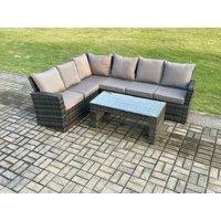 Fimous 6 Seat Rattan Garden Furniture Corner Sofa Set Outdoor Patio Sofa Table Set Dark Grey Mixed