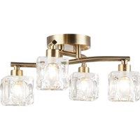 Happy Homewares Modern 4-Bulb Ceiling Light with Square Clear Ice Cube Shades in Metallic Gold