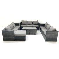 Fimous Outdoor Garden Furniture Set 7 Pieces Rattan Sofa Set with Coffee Table 3 Footstools Dark Grey Mixed