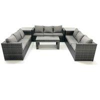 Fimous Outdoor Garden Furniture Set 9 Seater Rattan Sofa Set with Coffee Table 2 Side Tables Dark Grey Mixed