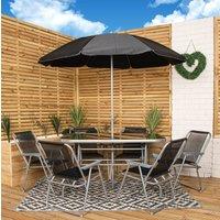 Samuel Alexander 6 Person Garden Furniture Patio Set Table, 6 Chairs & Parasol with Black Glass