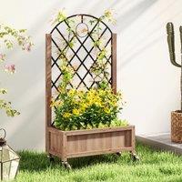 OUTSUNNY Wooden Raised Bed, Outdoor Planter Box w/ Metal Trellis in Brown