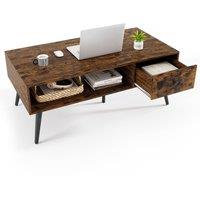 Gymax Mid Century Coffee Table Rectangular TV Stand Cocktail Table With Drawer in Brown