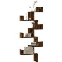 Berkfield Home Wall Corner Shelf Smoked Oak 45x45x147 cm Engineered Wood in Brown | Size: 45 x 45 x 147 cm