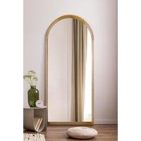 MirrorOutlet Solid Oak Framed Arched Leaner / Wall Mirror 75" X 33" (190CM X 85CM) in Beige | Size: 1 Pack
