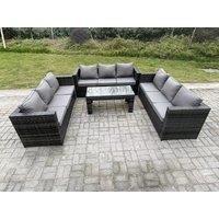 Fimous Outdoor 3 PC Three Seater Ssofa Rattan Garden Furniture Lounge Sofa Set With Coffee Table in Dark Grey
