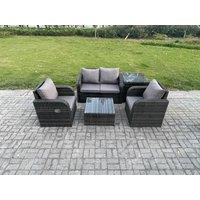 Fimous Wicker PE Rattan Garden Furniture Set Outdoor Lounge Sofa Set with Love Sofa Coffee Table Side Table in Dark Grey