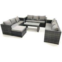 Fimous Outdoor Garden Furniture Set 10 Seater Rattan Sofa Set with Coffee Table Big Footstool Dark Grey Mixed