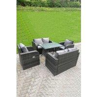 Outdoor Rattan Sofa Set Dining Table Reclining Chairs Love Sofa 6 Seater