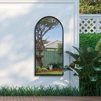 MirrorOutlet Black Metal Framed Arched Garden Wall Mirror 47" X 23.5" (120 X 60CM) | Size: 1 Pack