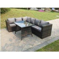 Fimous 6 Seater Grey Rattan Corner Sofa Set Dining Table Foot Rest Garden Furniture Outdoor in Dark Grey