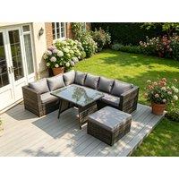 Fimous 7 Seater Grey Rattan Sofa Dining Set Table Footstool Garden Furniture Outdoor in Dark Grey
