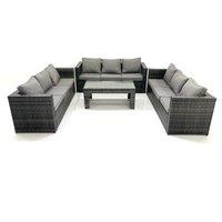 Fimous Outdoor Garden Furniture Set 9 Seater Rattan Sofa Set with Coffee Table Dark Grey Mixed