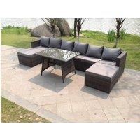 Fimous Lounge Rattan Garden Furniture Sets Dining Table & 2 PC Big Footstools in Dark Grey
