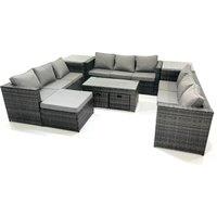 Fimous Outdoor Garden Furniture Set 9 Pieces Rattan Sofa Set with Coffee Table 3 Footstools Side Table Dark Grey Mixed