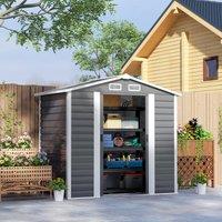 OUTSUNNY 7 x 4ft Metal Garden Shed with Double Doors & Gloves, Dark Grey