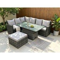 Fimous 7 Seater Rattan High Back Adjustable Rising Lifting Dining Table Corner Sofa Set Garden Furniture Left Hand in Dark Grey