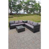 Fimous Dark mixed Grey Outdoor Rattan Garden Furniture Set Corner Sofa 2 Tables in Dark Grey