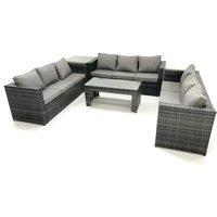 Fimous Outdoor Garden Furniture Set 9 Seater Rattan Sofa Set with Coffee Table Side Table Dark Grey Mixed
