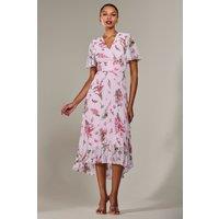 Jolie Moi Women's Angel Sleeve Pleated Chiffon Maxi Dress in Baby Pink | Size: 12