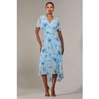 Jolie Moi Women's Angel Sleeve Pleated Chiffon Maxi Dress in Light Blue | Size: 12