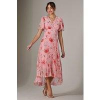 Jolie Moi Women's Angel Sleeve Pleated Chiffon Maxi Dress in Coral | Size: 12