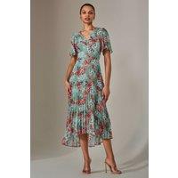 Jolie Moi Women's Angel Sleeve Pleated Chiffon Maxi Dress in Green | Size: 16